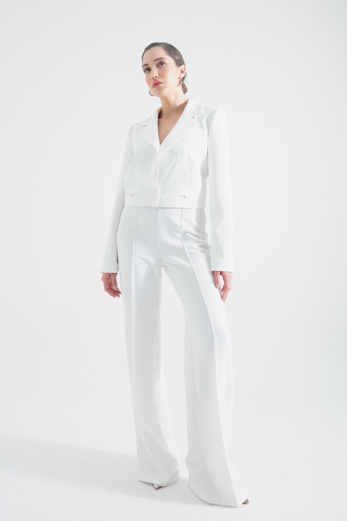 Kadın Ceket Pantolon Takım - Beyaz
