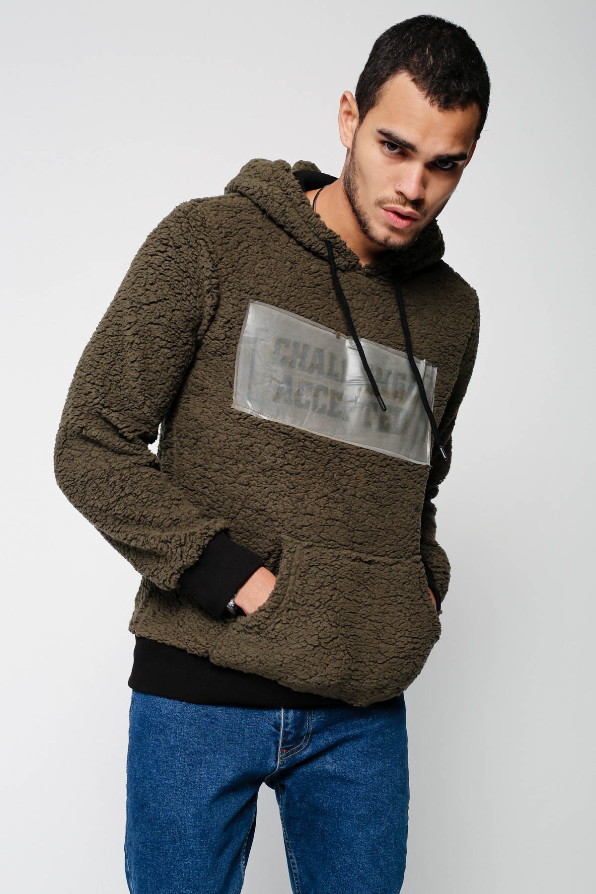 Erkek Baskılı Peluş Sweatshirt
