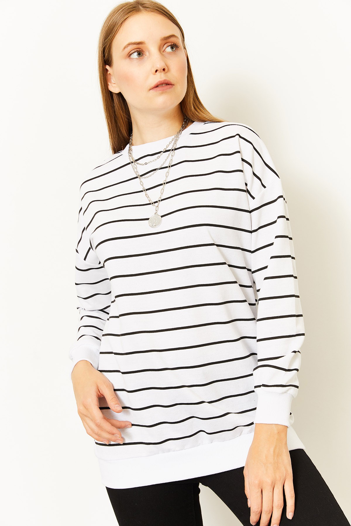 Kadın Çizgili Sweatshirt