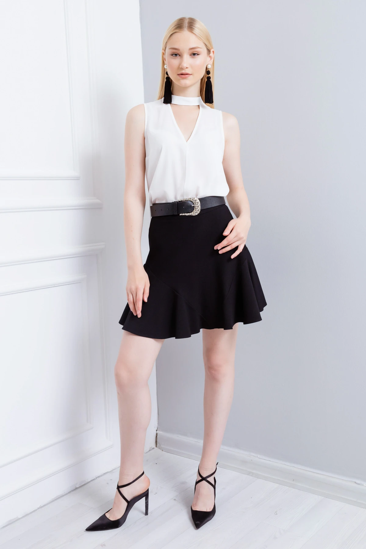 Kadın Kalın Askılı Şifon Bluz