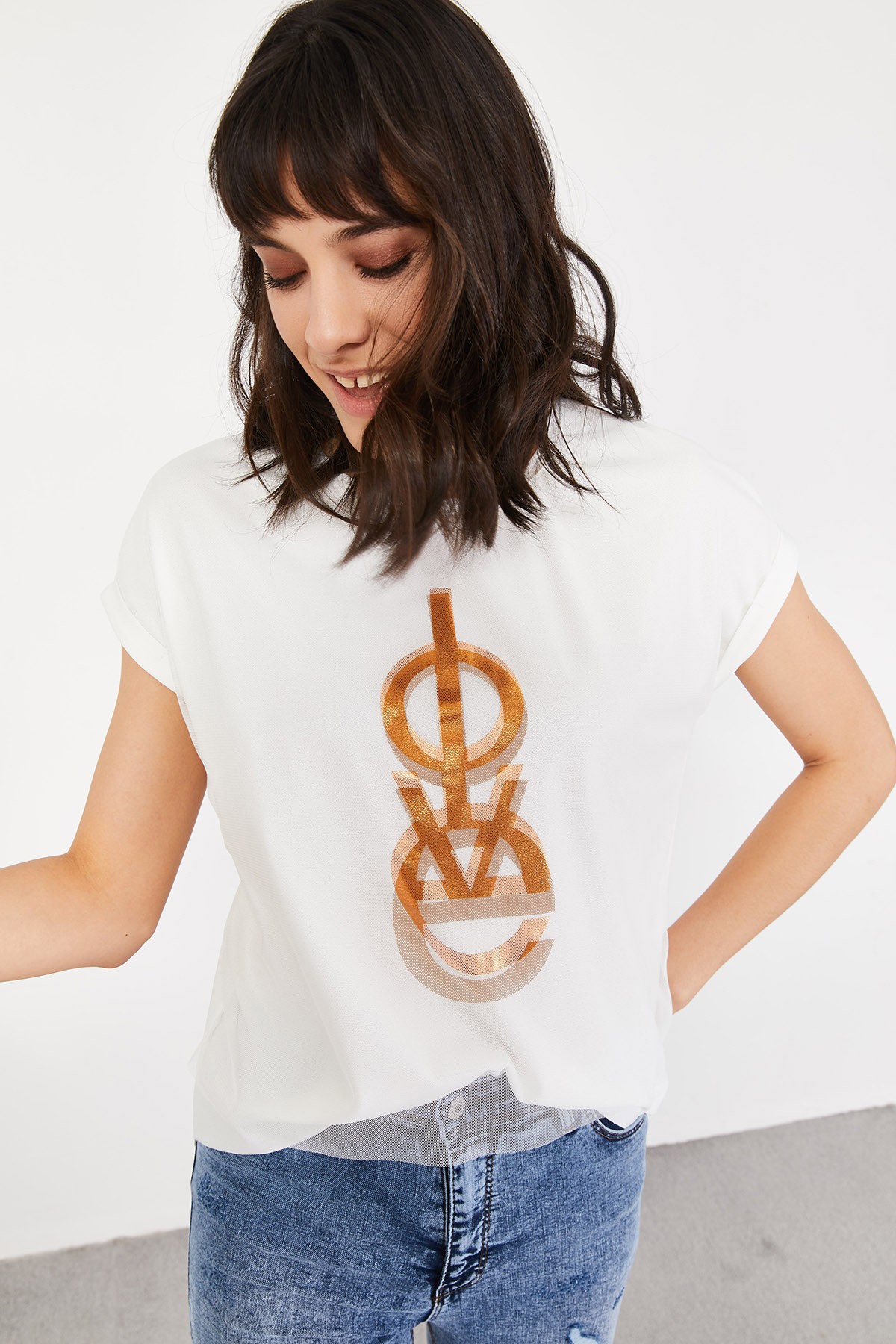 Kadın Yarasa Kollu Önü Kısa Arkası Uzun Basic T-Shirt