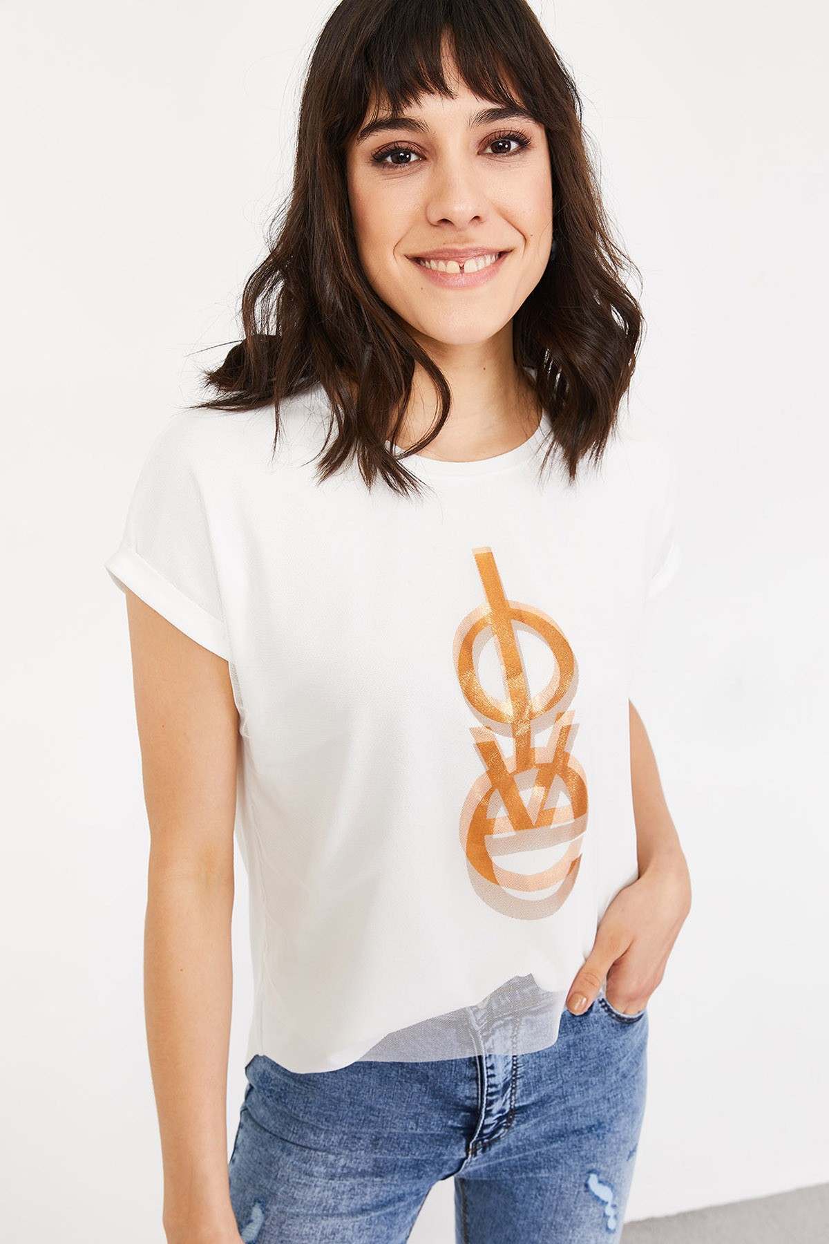 Kadın Yarasa Kollu Önü Kısa Arkası Uzun Basic T-Shirt