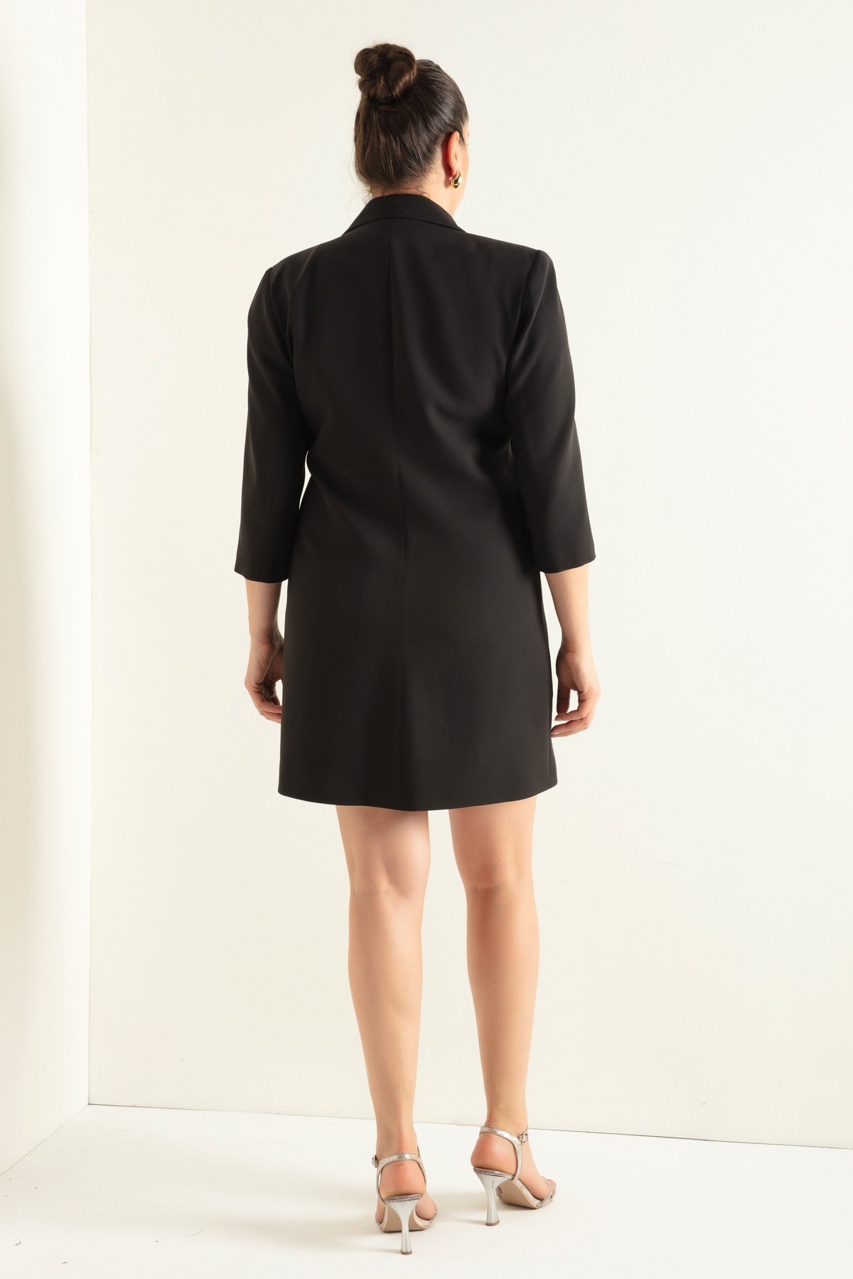 Kadın Zincir Detaylı Büyük Beden Ceket Elbise - Siyah