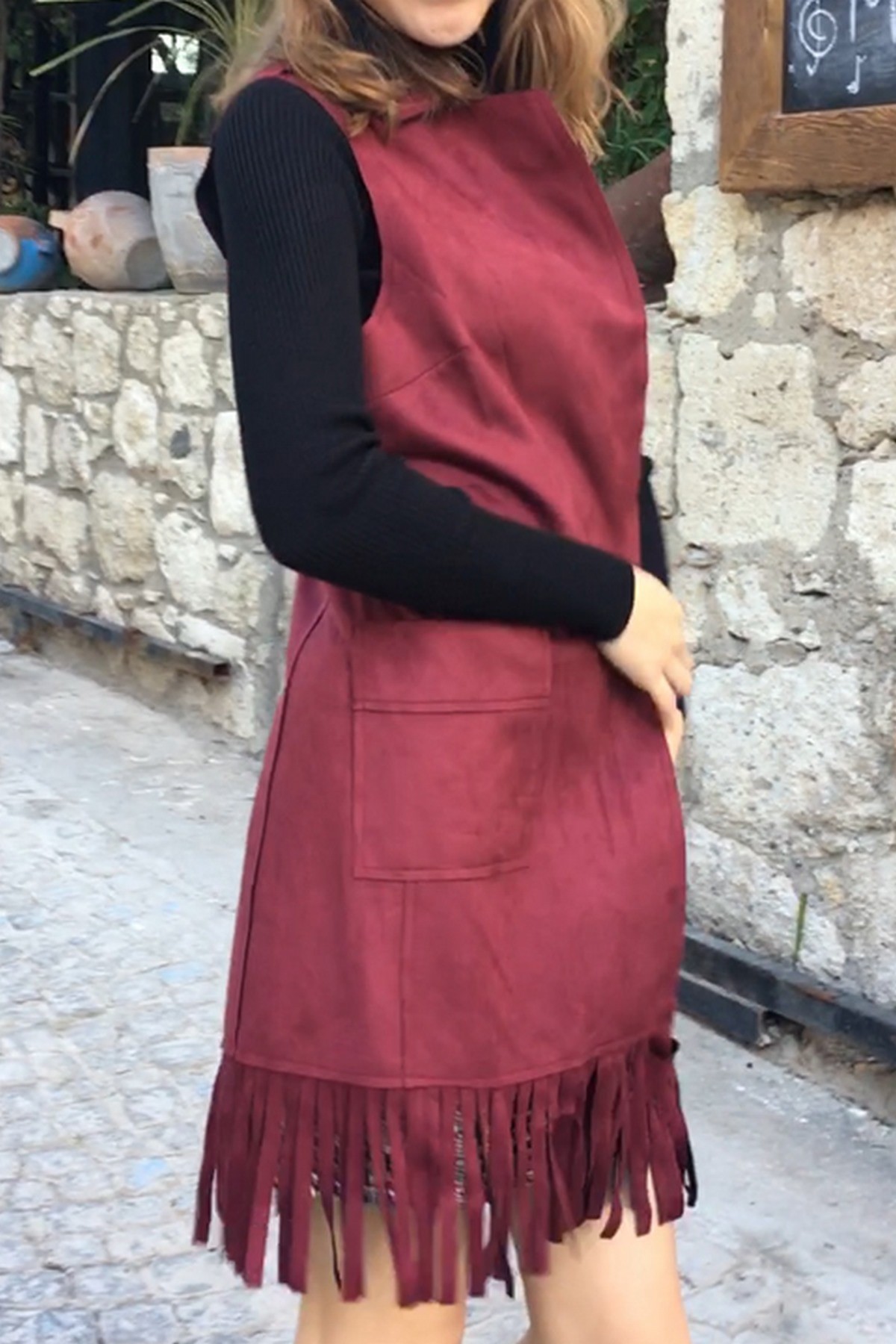 Kadın Süet Püsküllü Yelek