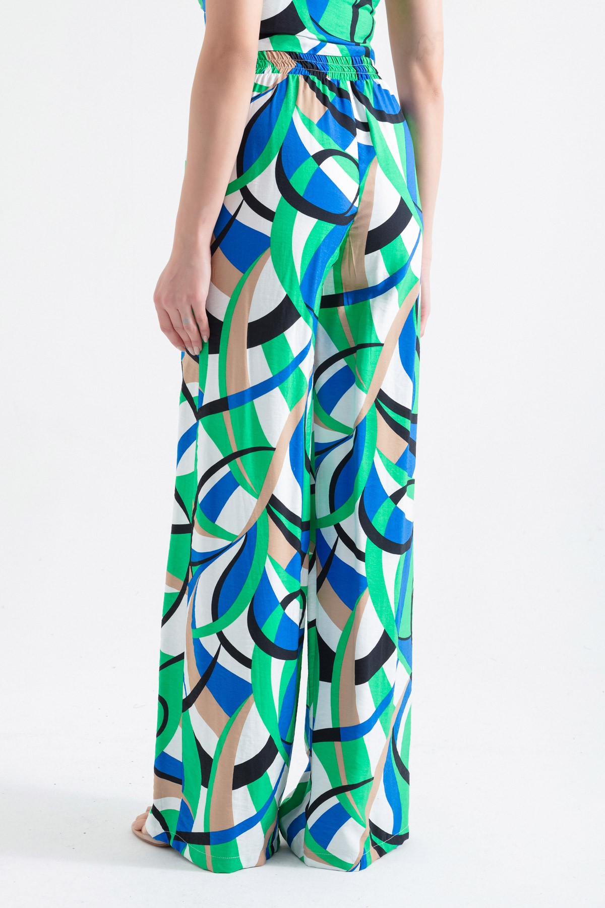 Kadın Desenli Bol Paça Pantolon - Yeşil