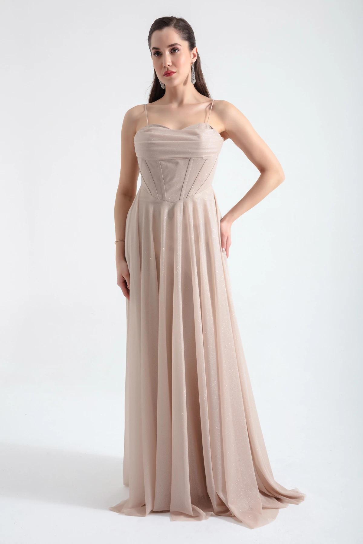 Kadın Balen Korseli Simli Uzun Abiye Elbise