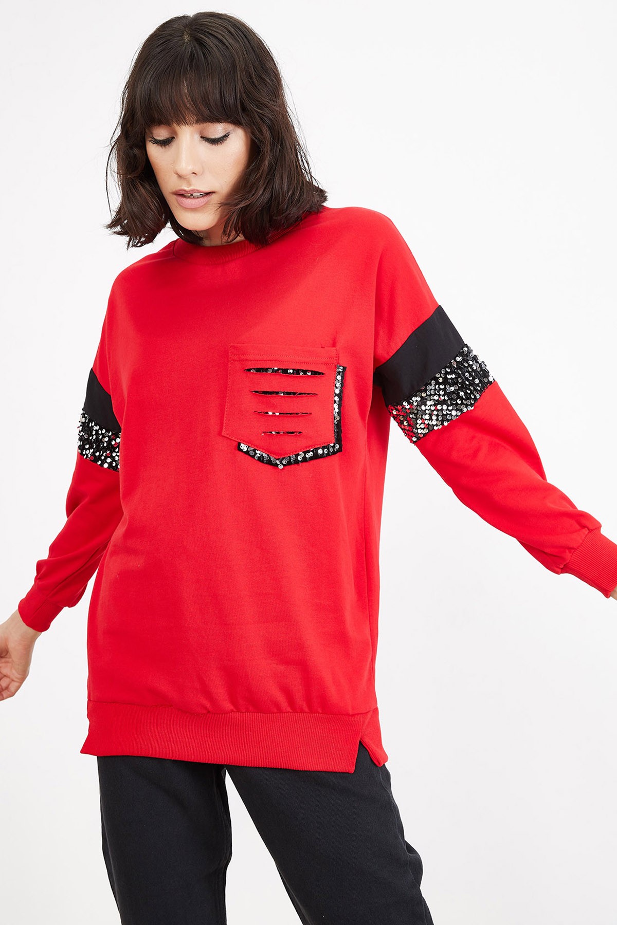 Kadın Payet Detaylı Sweatshirt