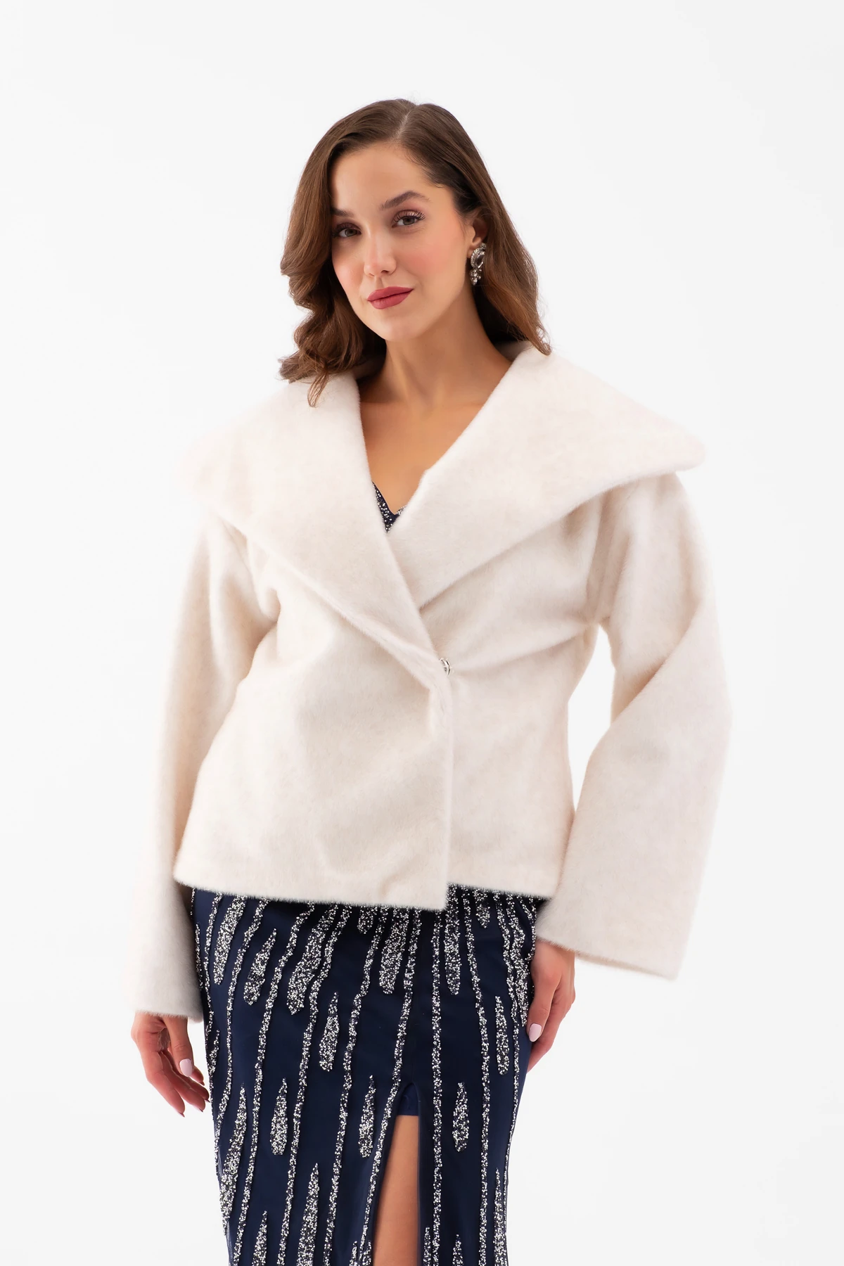 Kadın Kürk Görünümlü Abiye Ceket