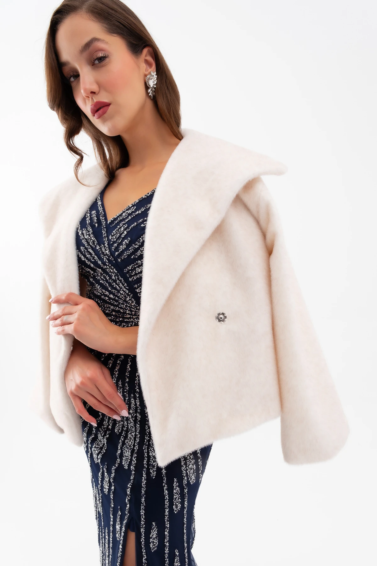 Kadın Kürk Görünümlü Abiye Ceket