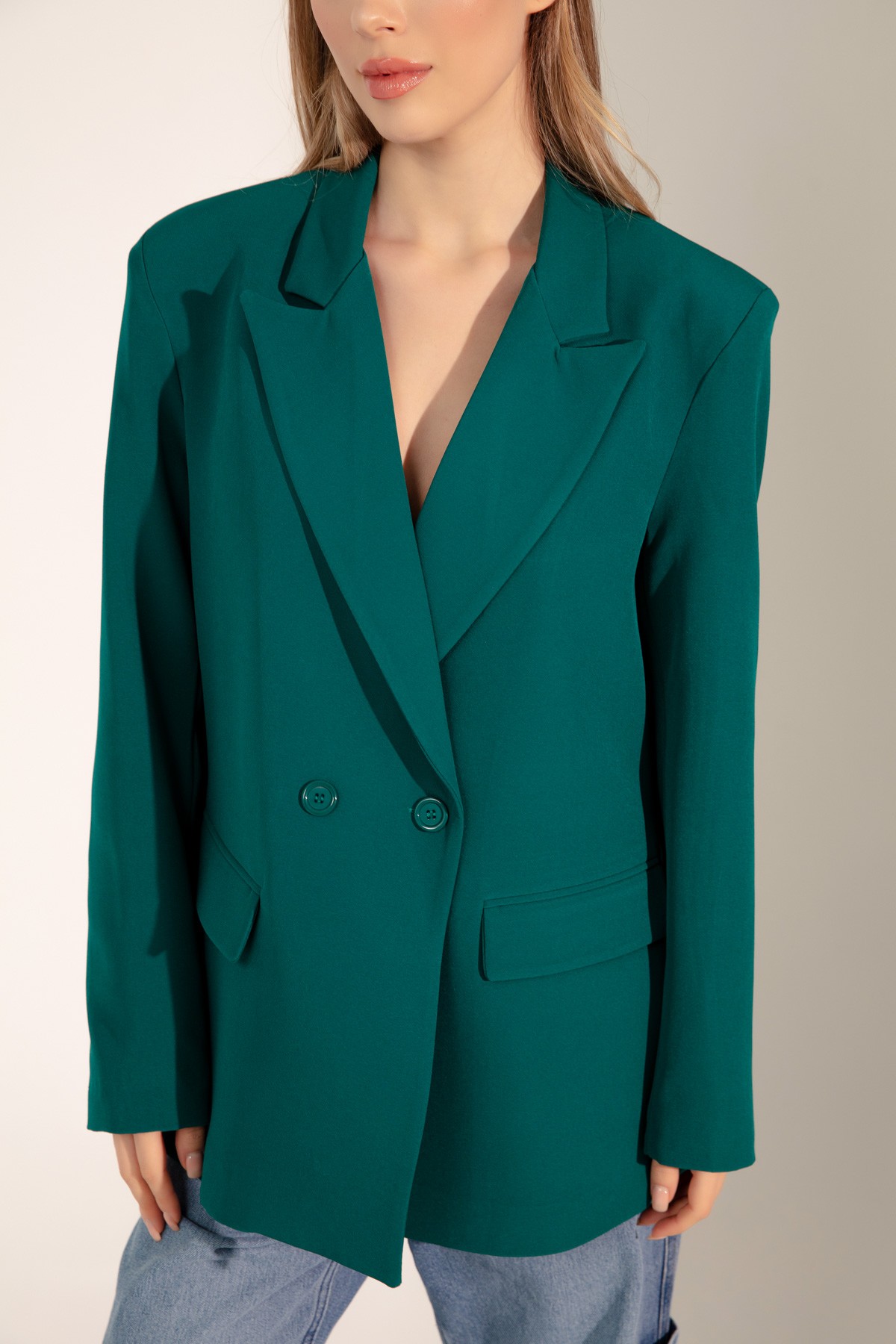 Kadın Oversize Düğmeli Blazer Ceket - Yeşil