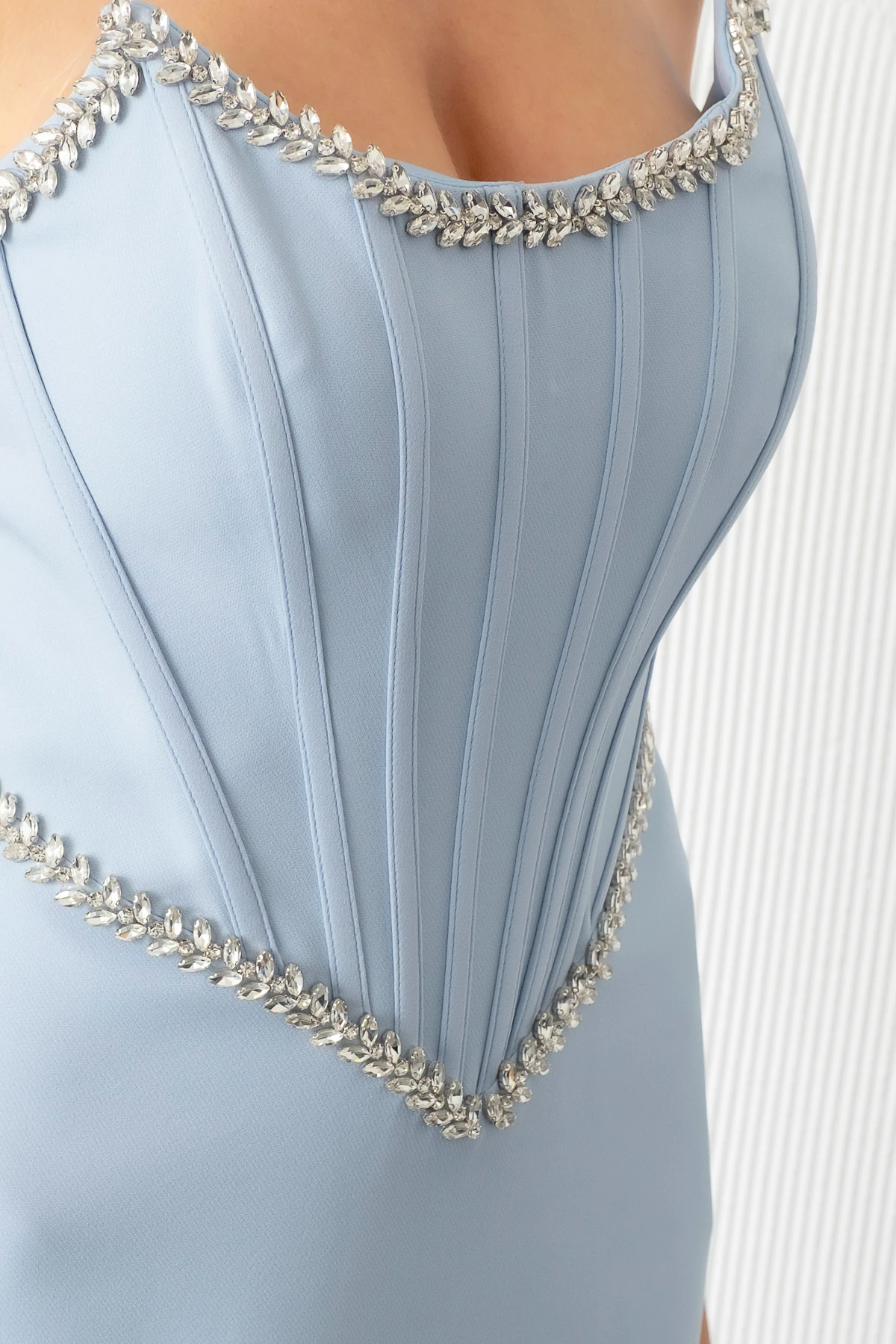 Kadın Straplez Taşlı Peplum Kesim Söz Nişan Nikah Abiye Elbise - Bebe Mavi