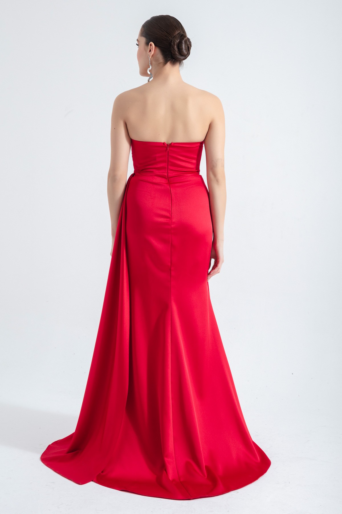 Kadın Straplez Uzun Abiye Elbise - Kırmızı