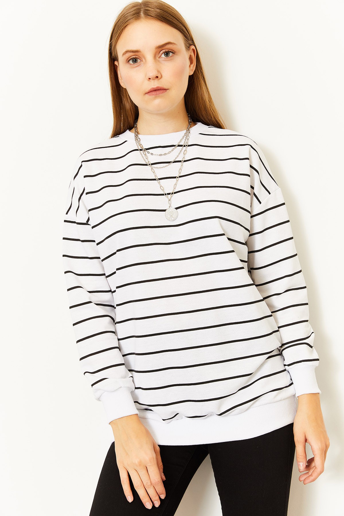 Kadın Çizgili Sweatshirt