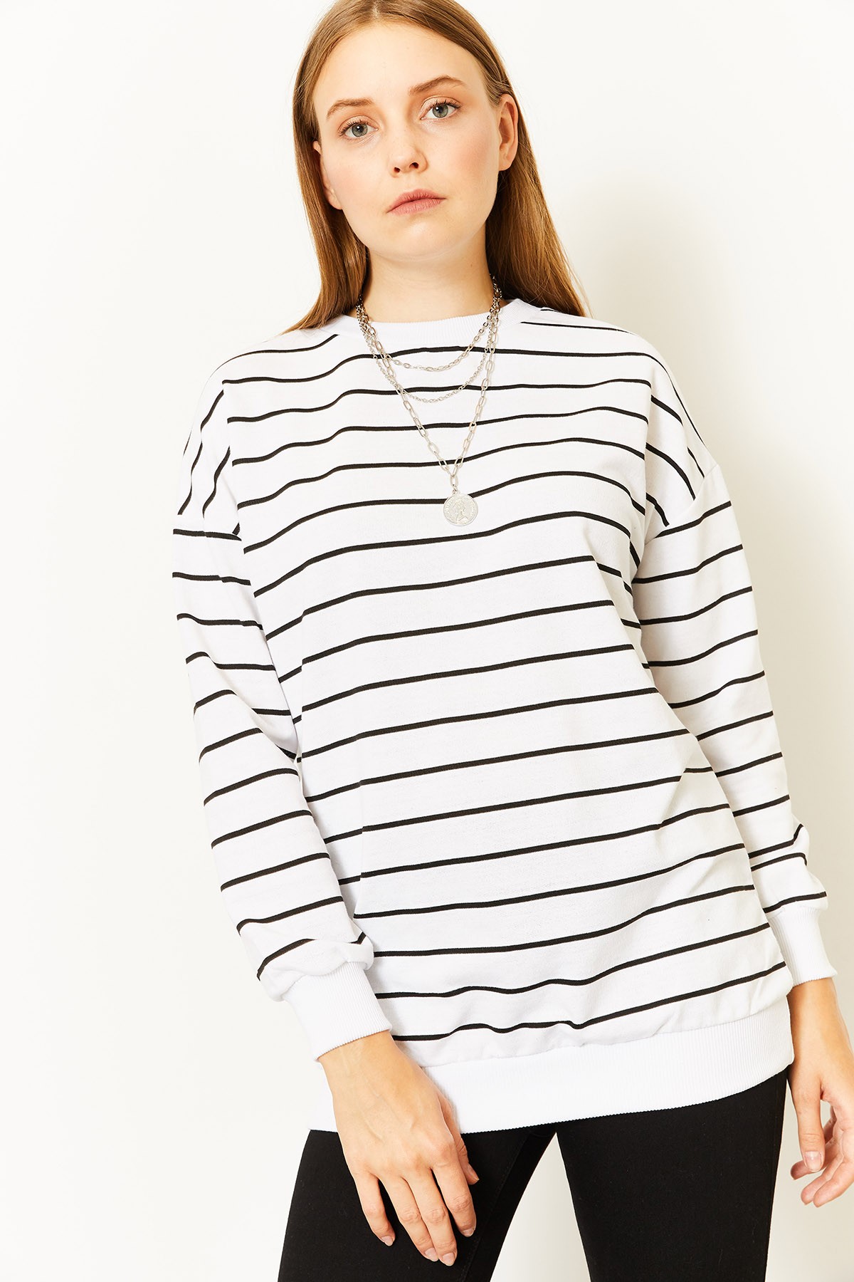 Kadın Çizgili Sweatshirt