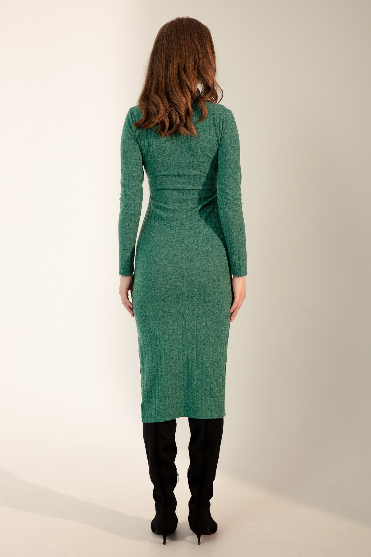 Kadın Uzun Örme Elbise - Yeşil