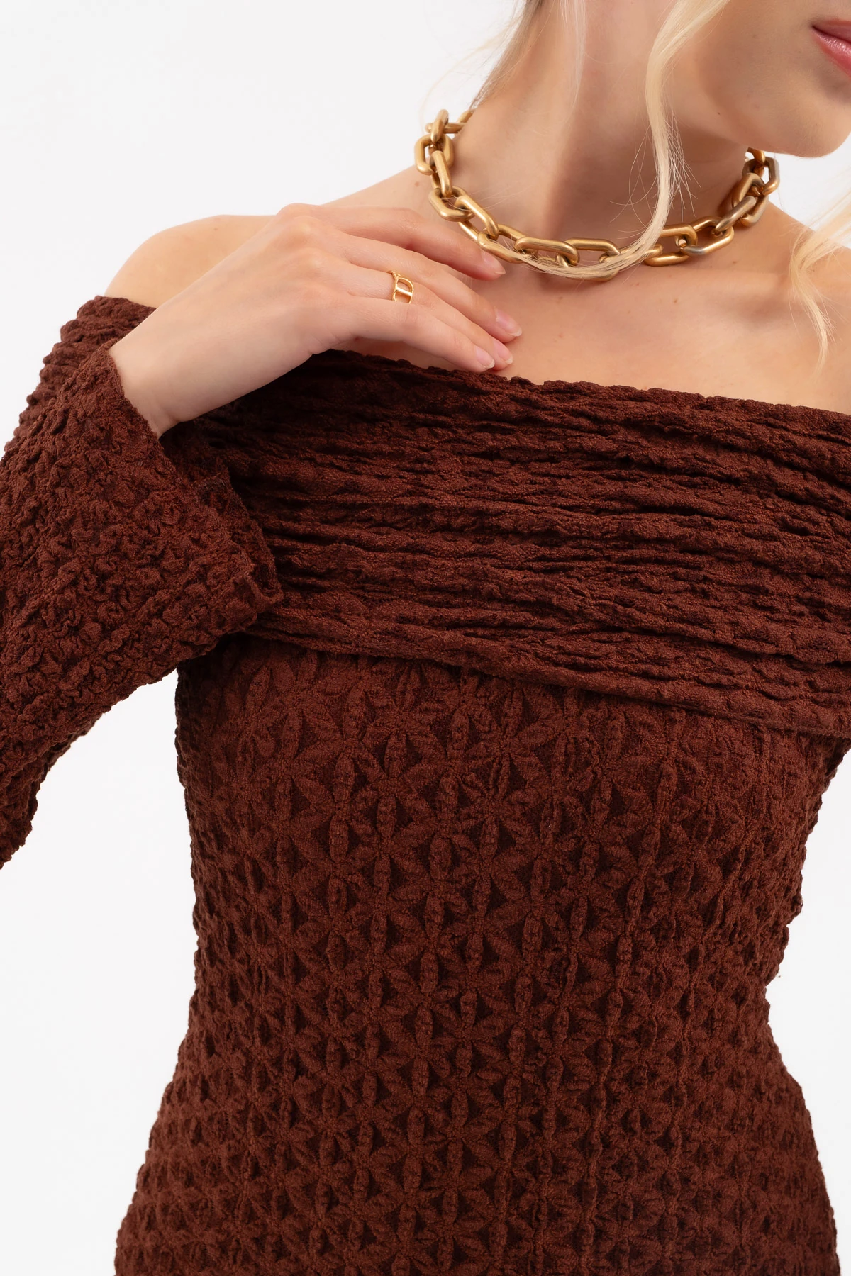 Kadın Açık Omuz Uzun Dantel Elbise