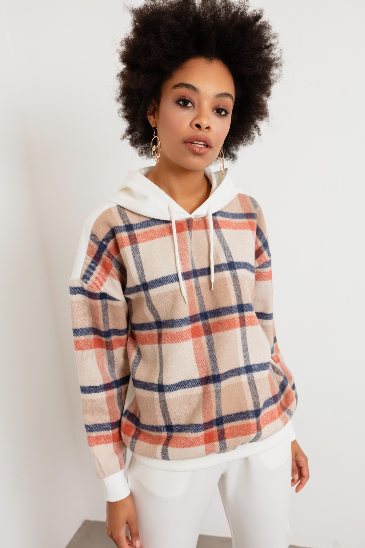 Kadın Ekose Desenli Sweatshirt