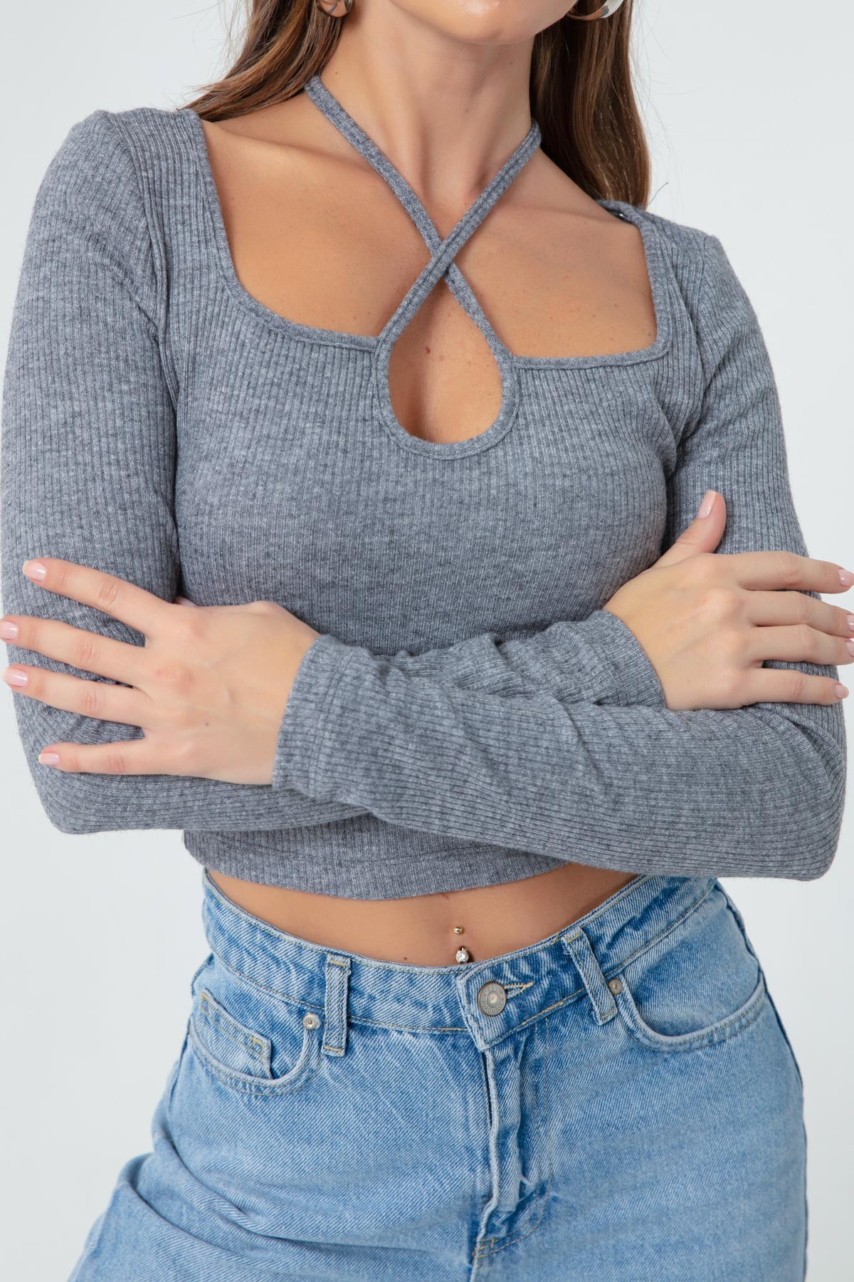 Kadın Uzun Kollu Örme Crop