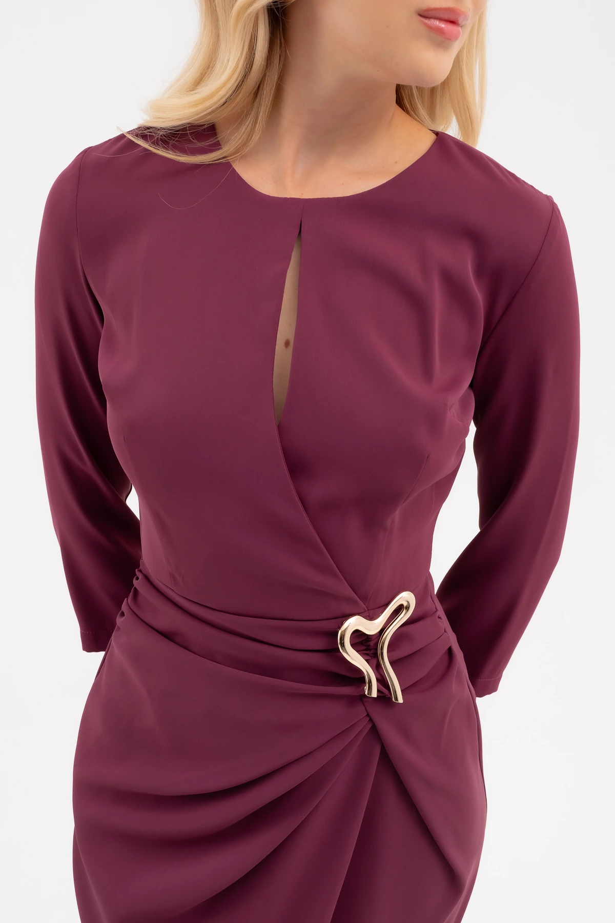 Kadın Aksesuar Detay Midi Elbise - Mürdüm