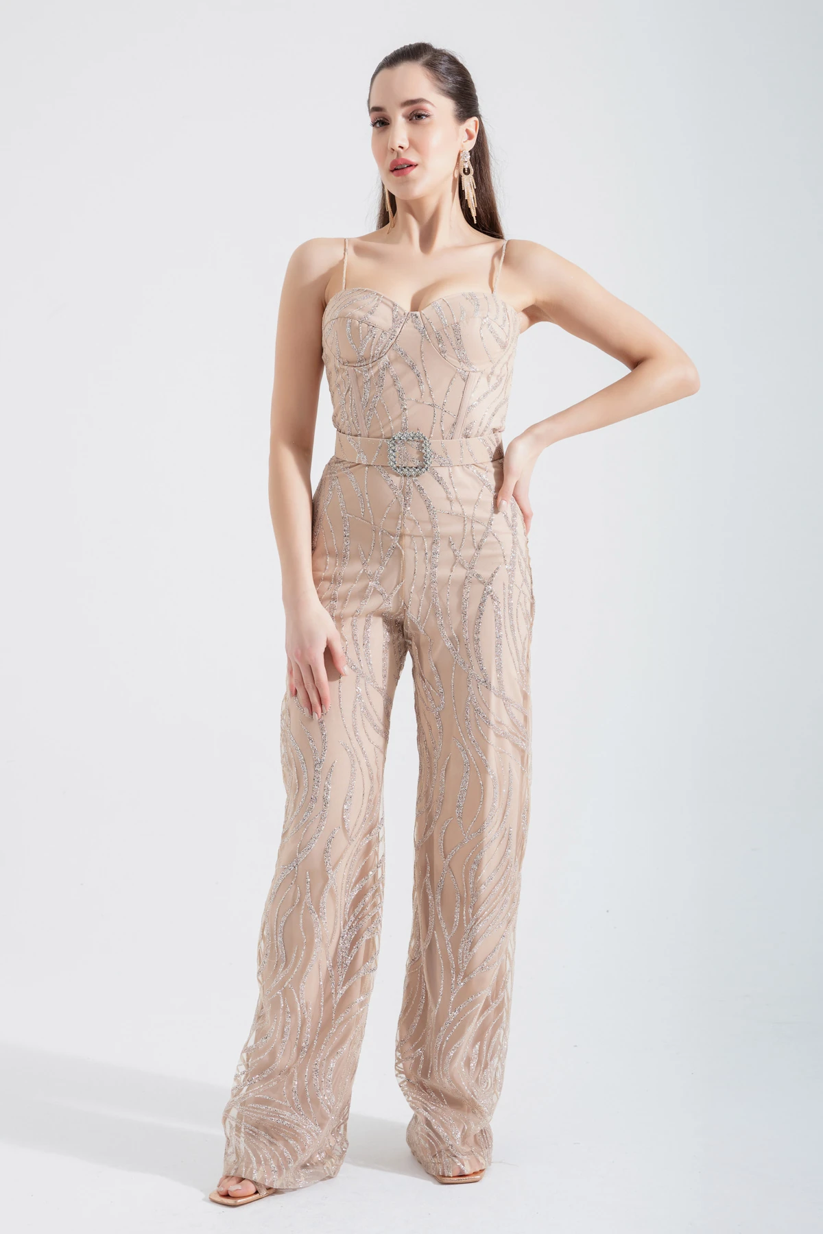 Kadın İnce Askılı Simli Abiye Tulum