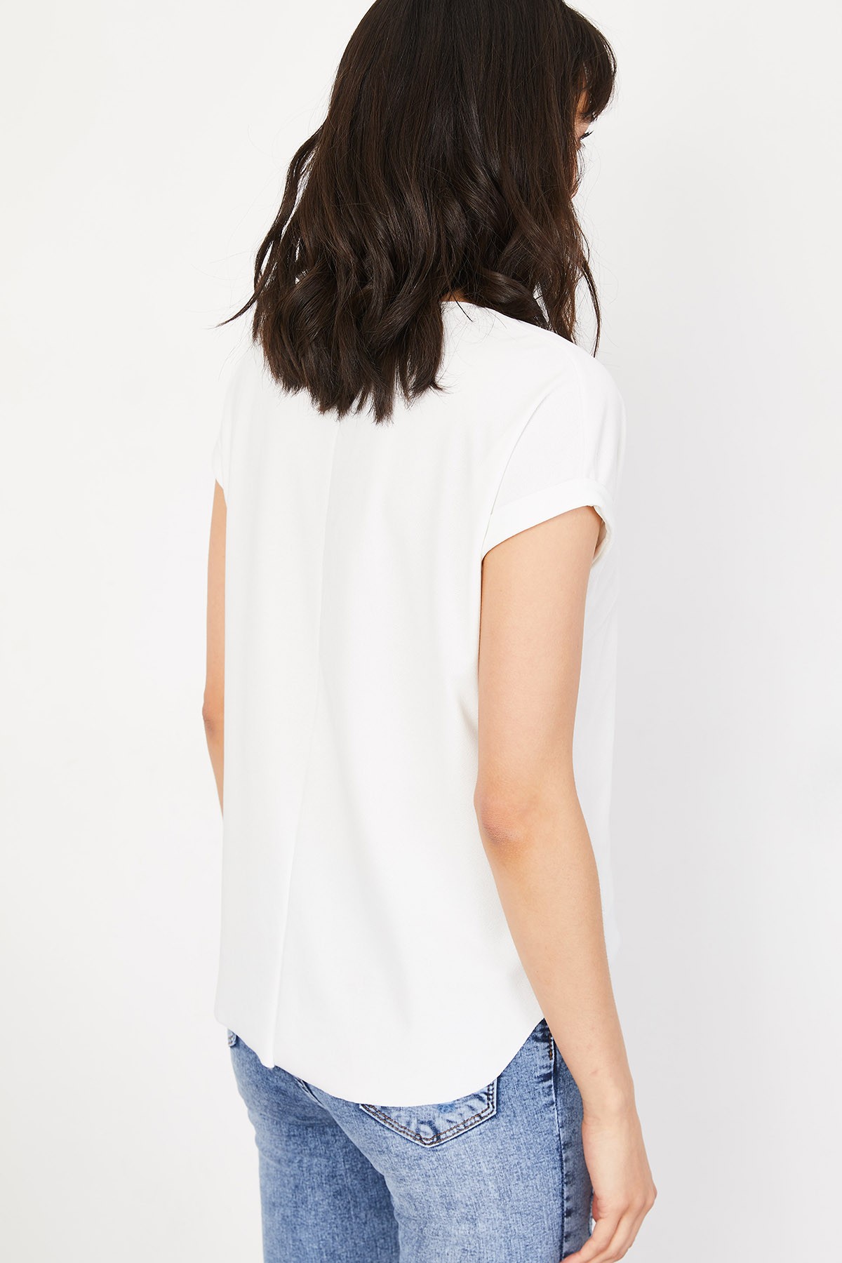 Kadın Yarasa Kollu Önü Kısa Arkası Uzun Basic T-Shirt