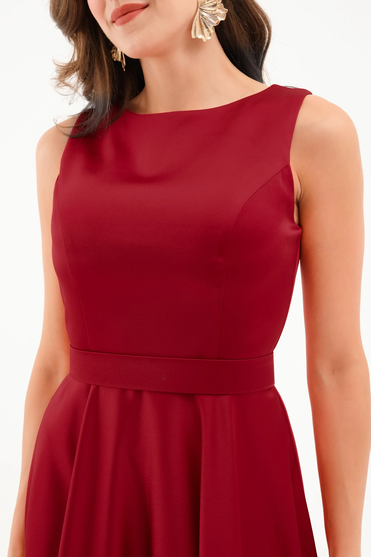 Kadın Kalın Askılı Kemerli Midi Abiye Elbise