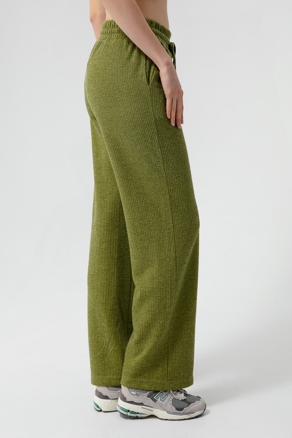 Kadın Beli Lastikli Örme Pantolon - Yeşil
