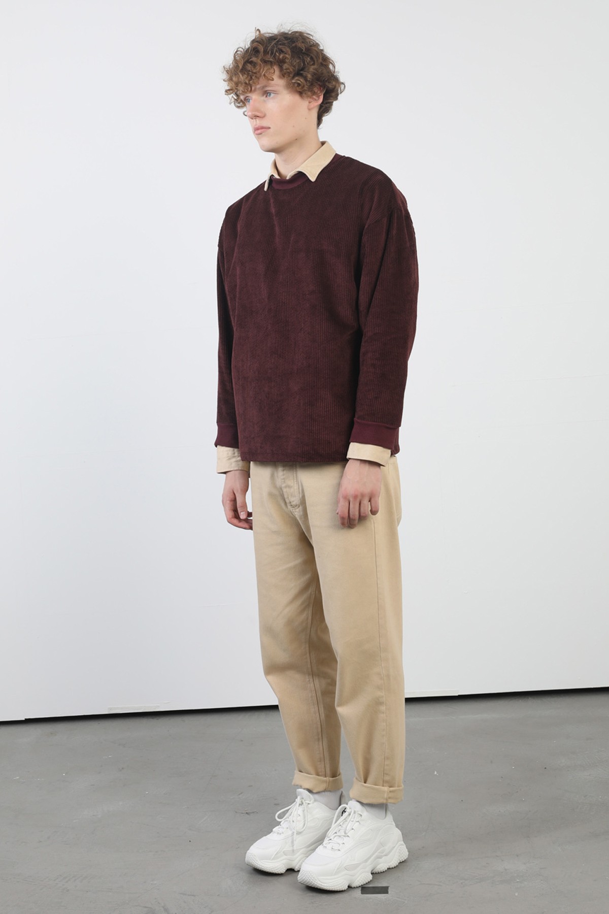 Erkek Oversize Fitilli Kadife Sweatshirt