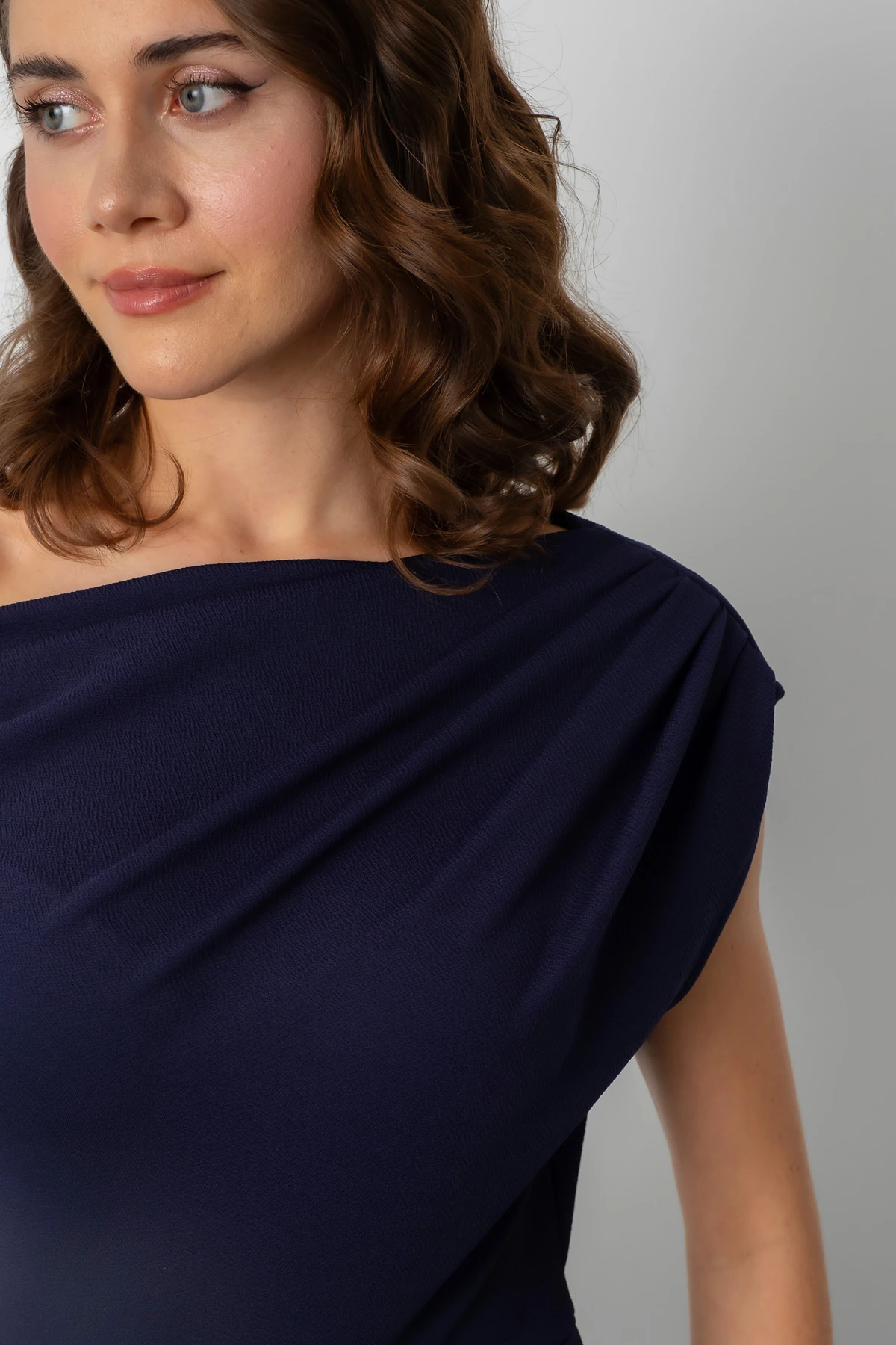 Kadın Düşük Omuzlu Midi Boy Elbise - Lacivert