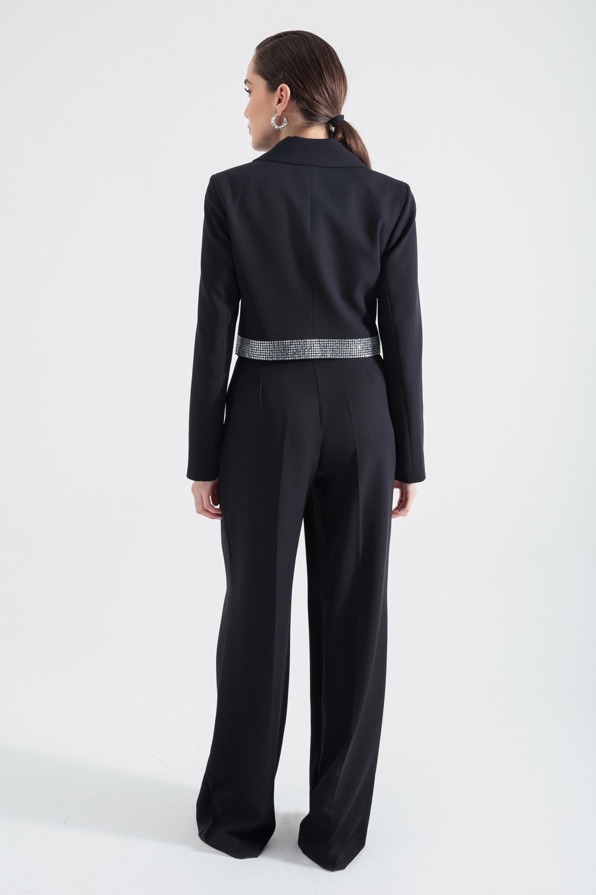 Kadın Tasarım Ceket Pantolon Takım - Siyah
