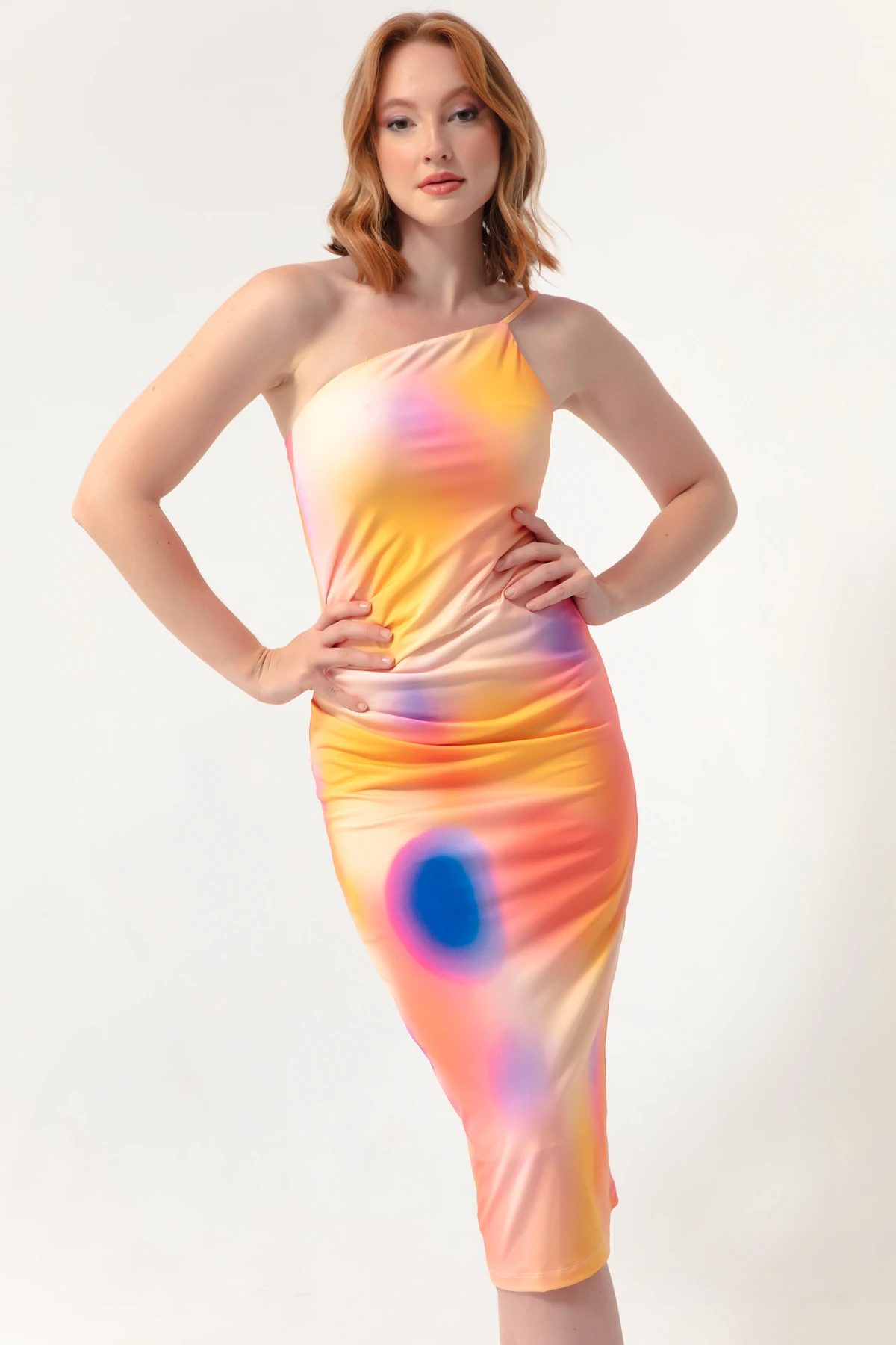 Kadın Batik Desen Tek Kollu Elbise