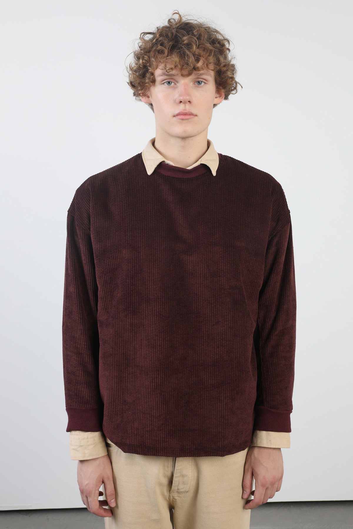 Erkek Oversize Fitilli Kadife Sweatshirt