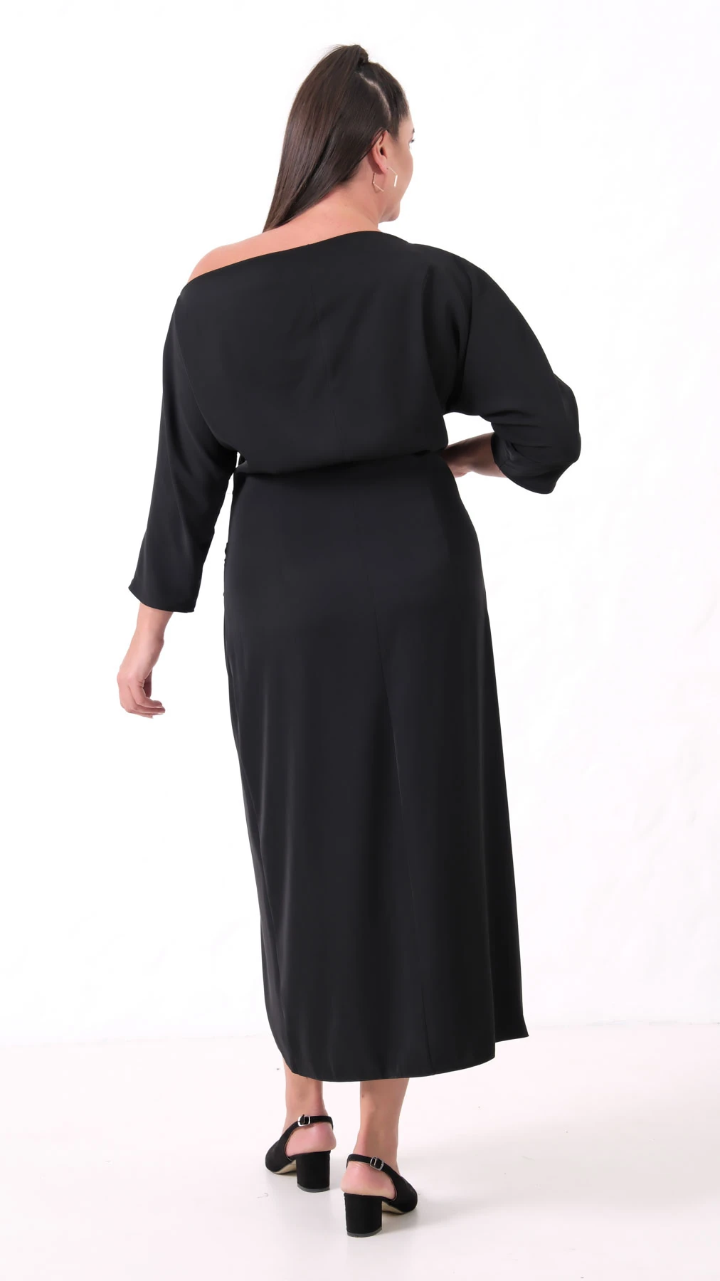 Kadın Aksesuar Detay Midi Davet Elbise - Siyah
