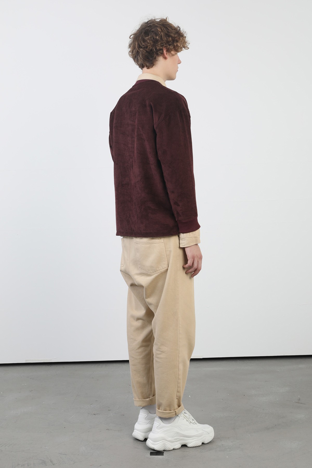 Erkek Oversize Fitilli Kadife Sweatshirt
