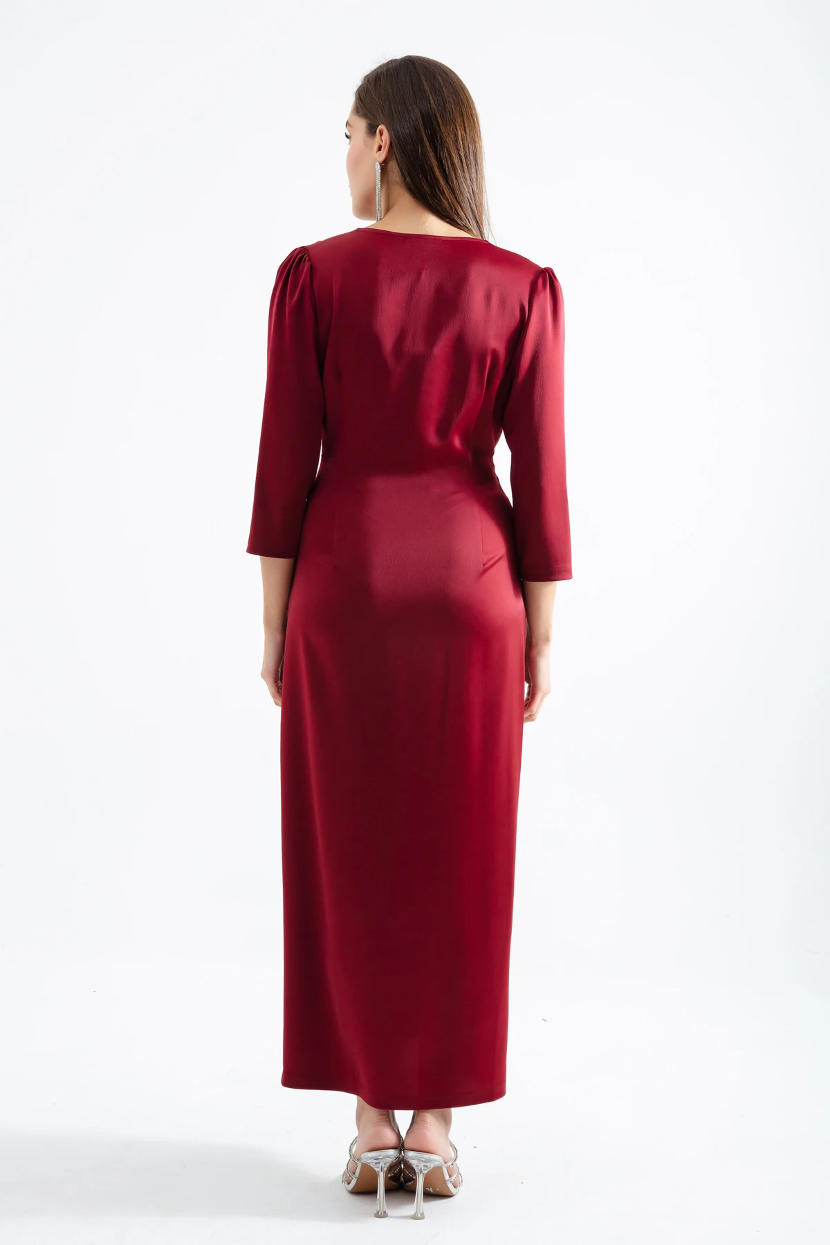 Kadın V Yaka Midi Abiye Elbise