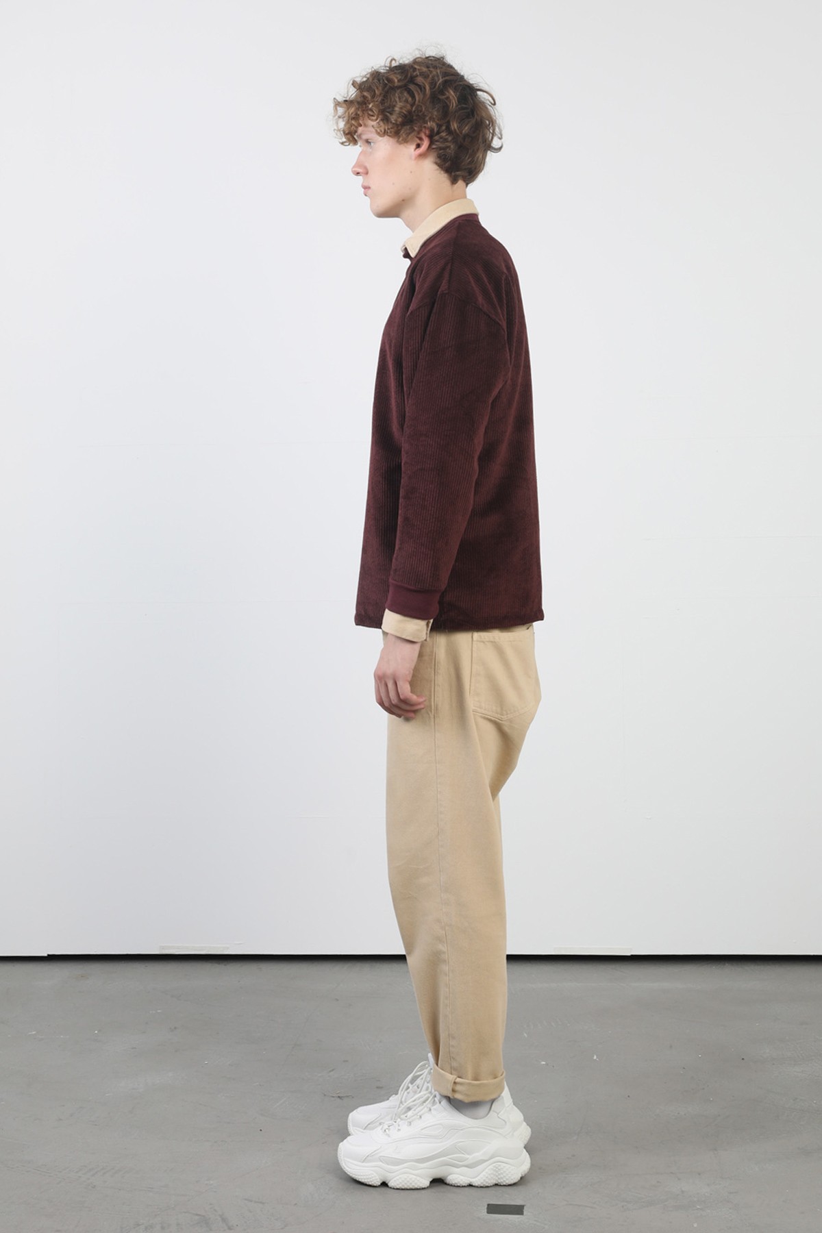 Erkek Oversize Fitilli Kadife Sweatshirt