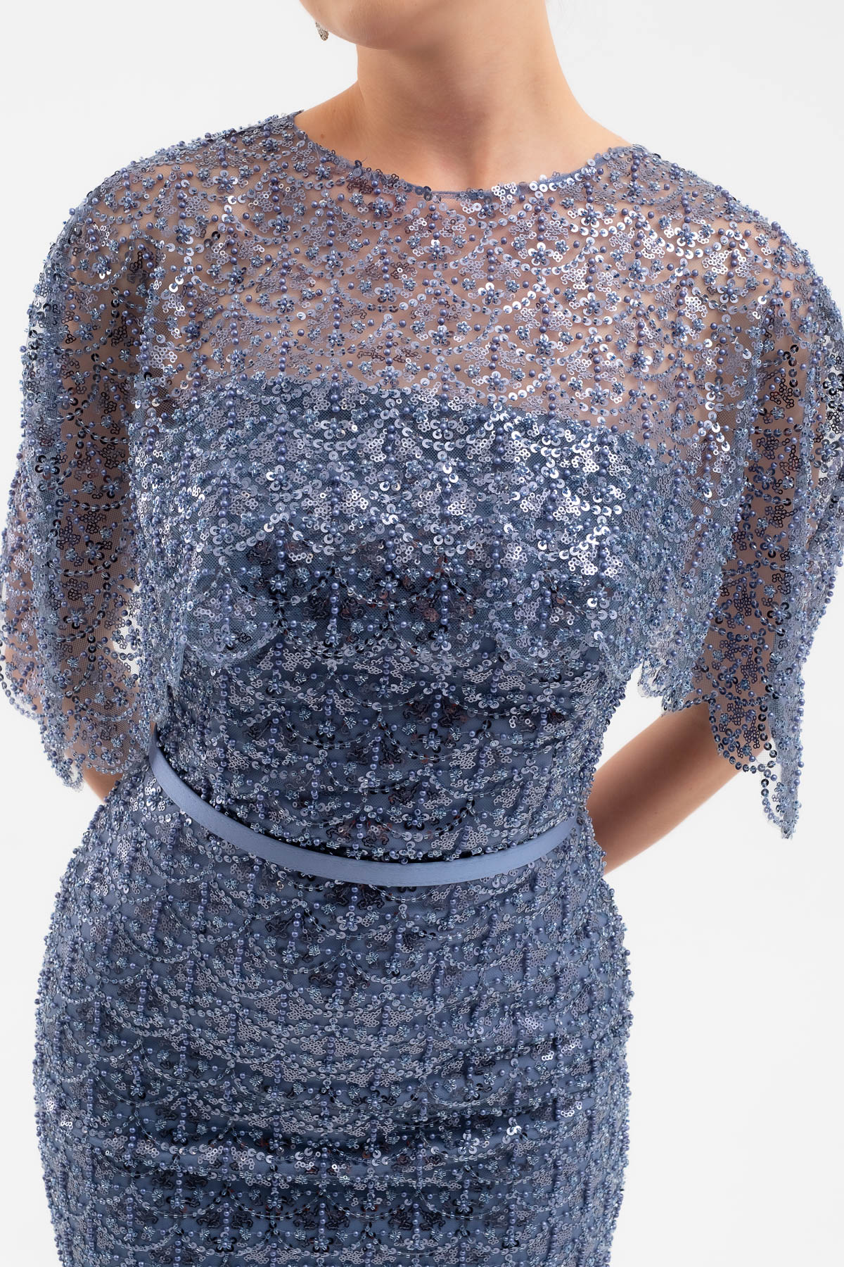 Kadın Bolero Detay Boncuklu Midi Söz Nişan Abiye Elbise - İndigo