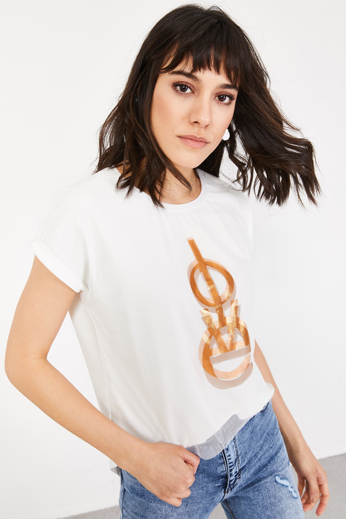 Kadın Yarasa Kollu Önü Kısa Arkası Uzun Basic T-Shirt