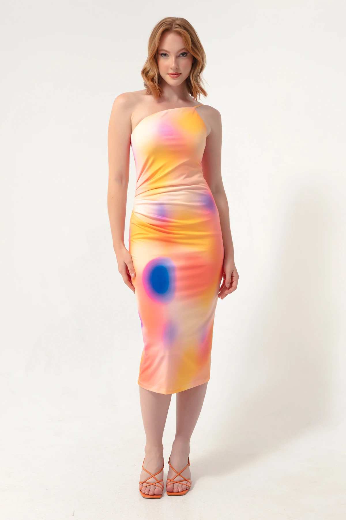 Kadın Batik Desen Tek Kollu Elbise