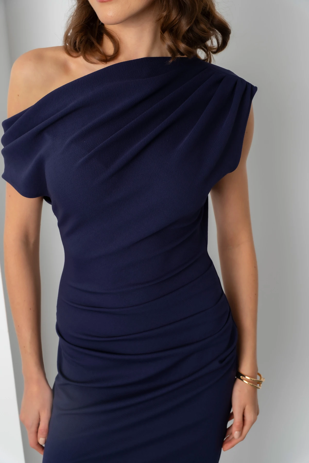 Kadın Düşük Omuzlu Mini Elbise - Lacivert