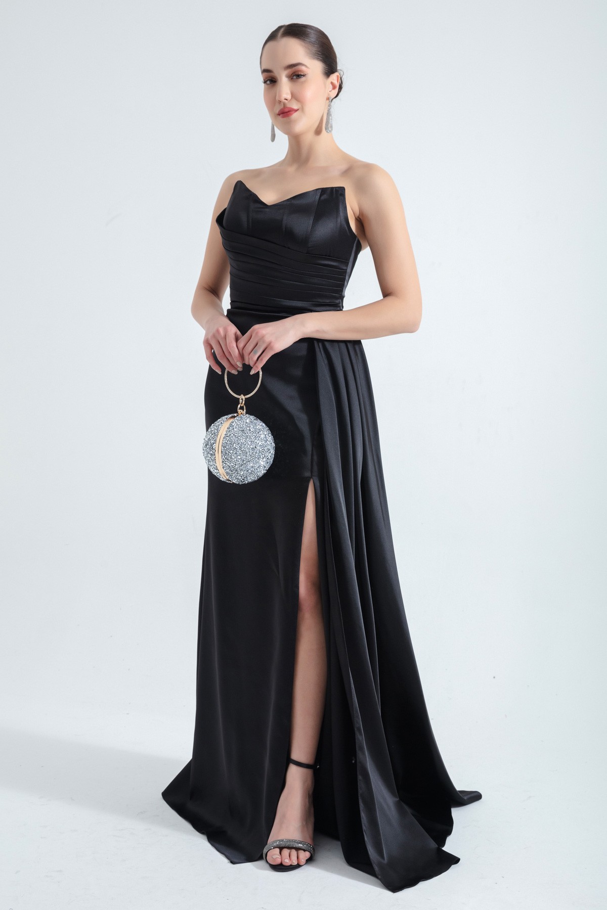 Kadın Straplez Uzun Abiye Elbise - Siyah