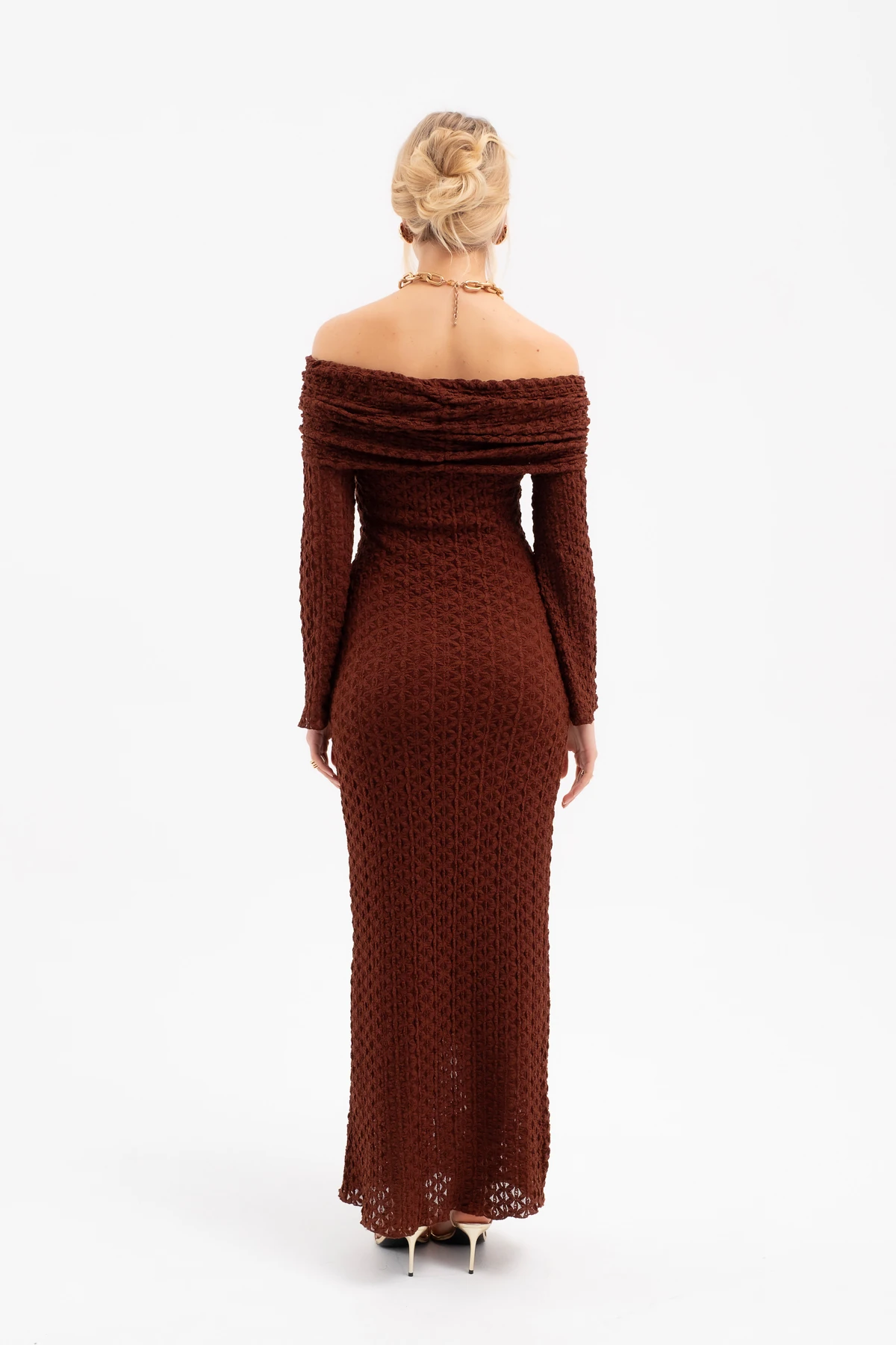 Kadın Açık Omuz Uzun Dantel Elbise