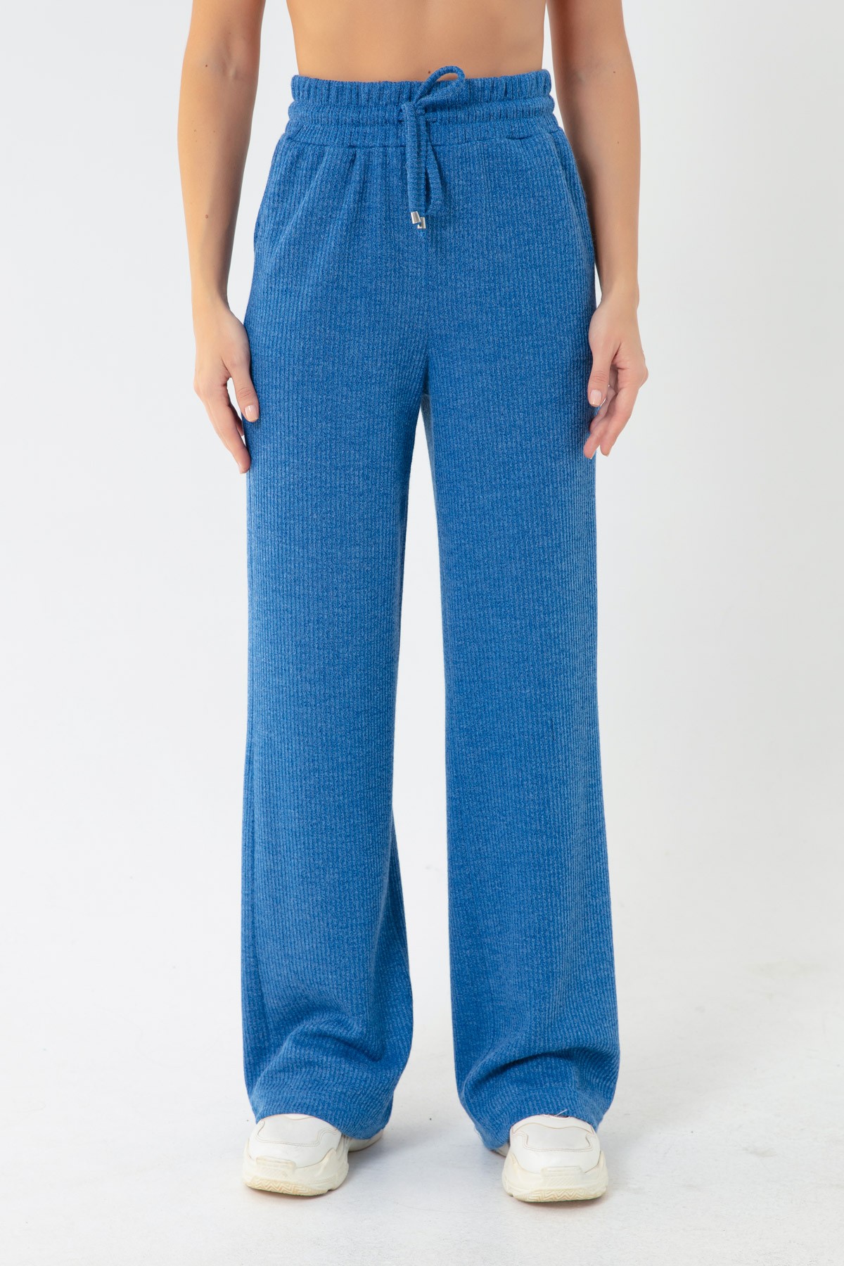 Kadın Beli Lastikli Örme Pantolon - Mavi
