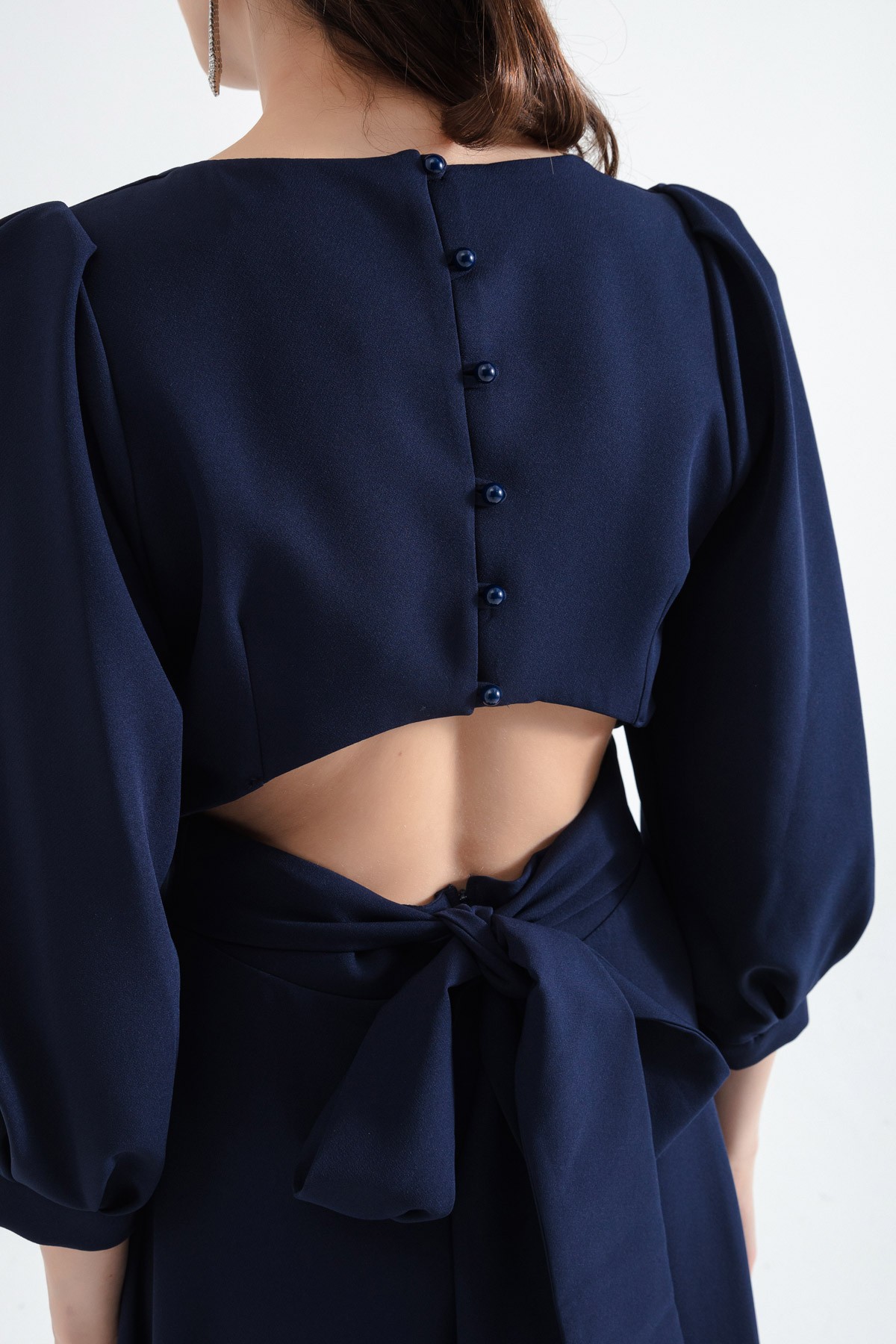 Kadın Sırt Detaylı Midi Elbise - Lacivert