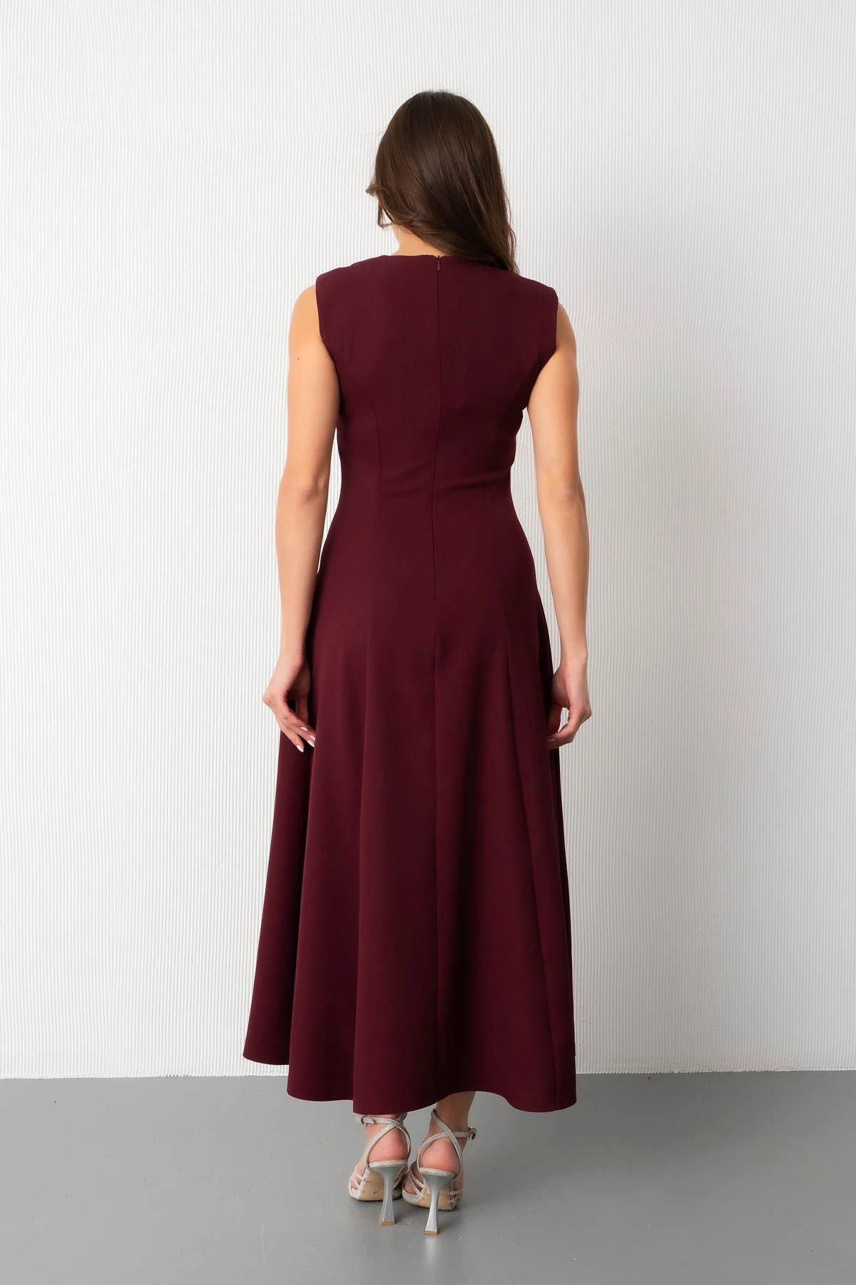 Kadın Vatkalı Midi Davet Elbisesi - Mürdüm