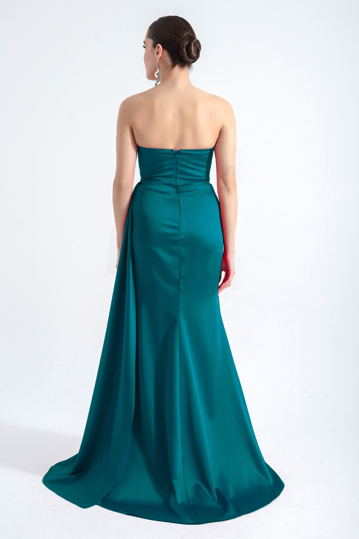 Kadın Straplez Uzun Abiye Elbise - Zümrüt Yeşili