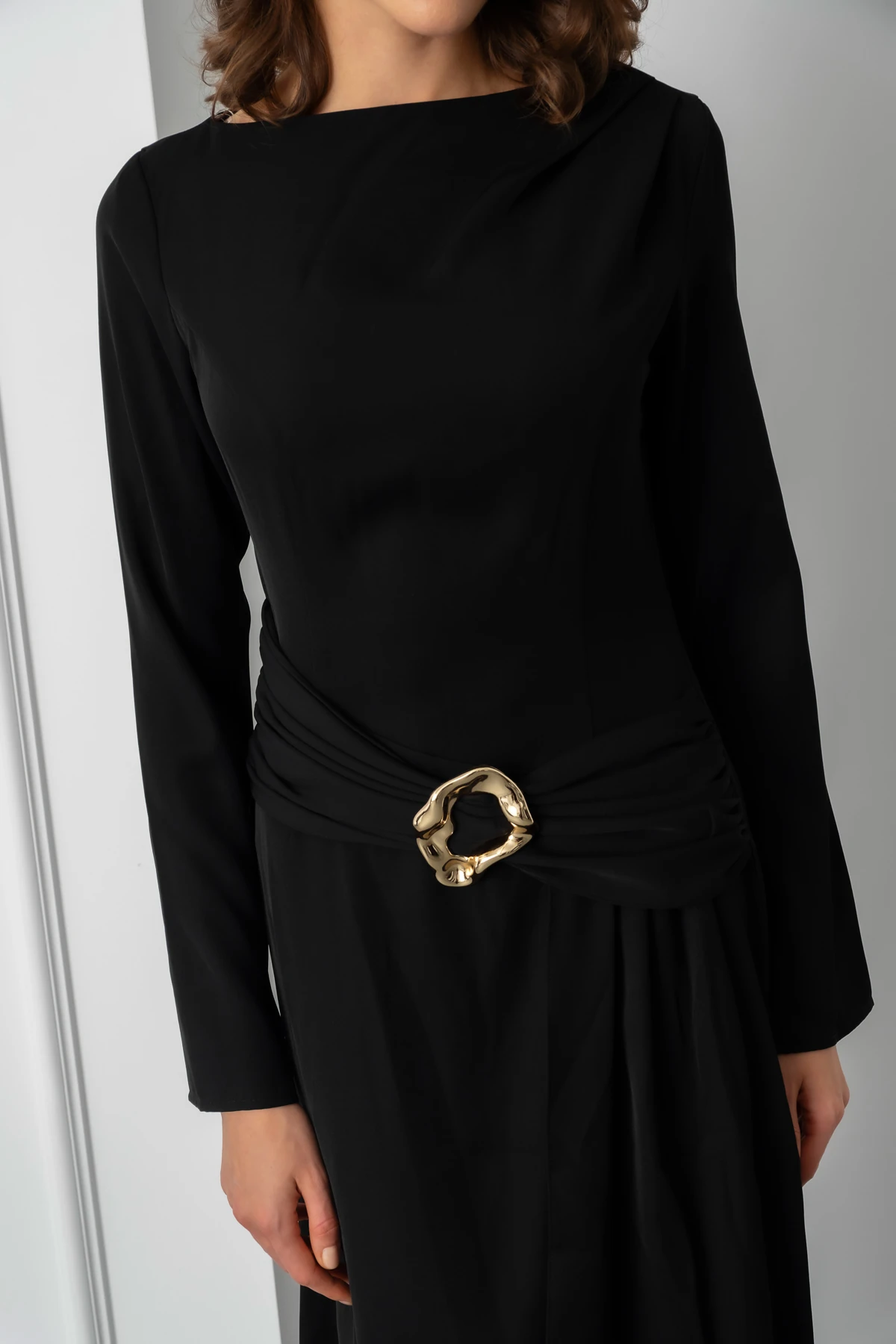 Kadın Aksesuar Detay Uzun Elbise - Siyah