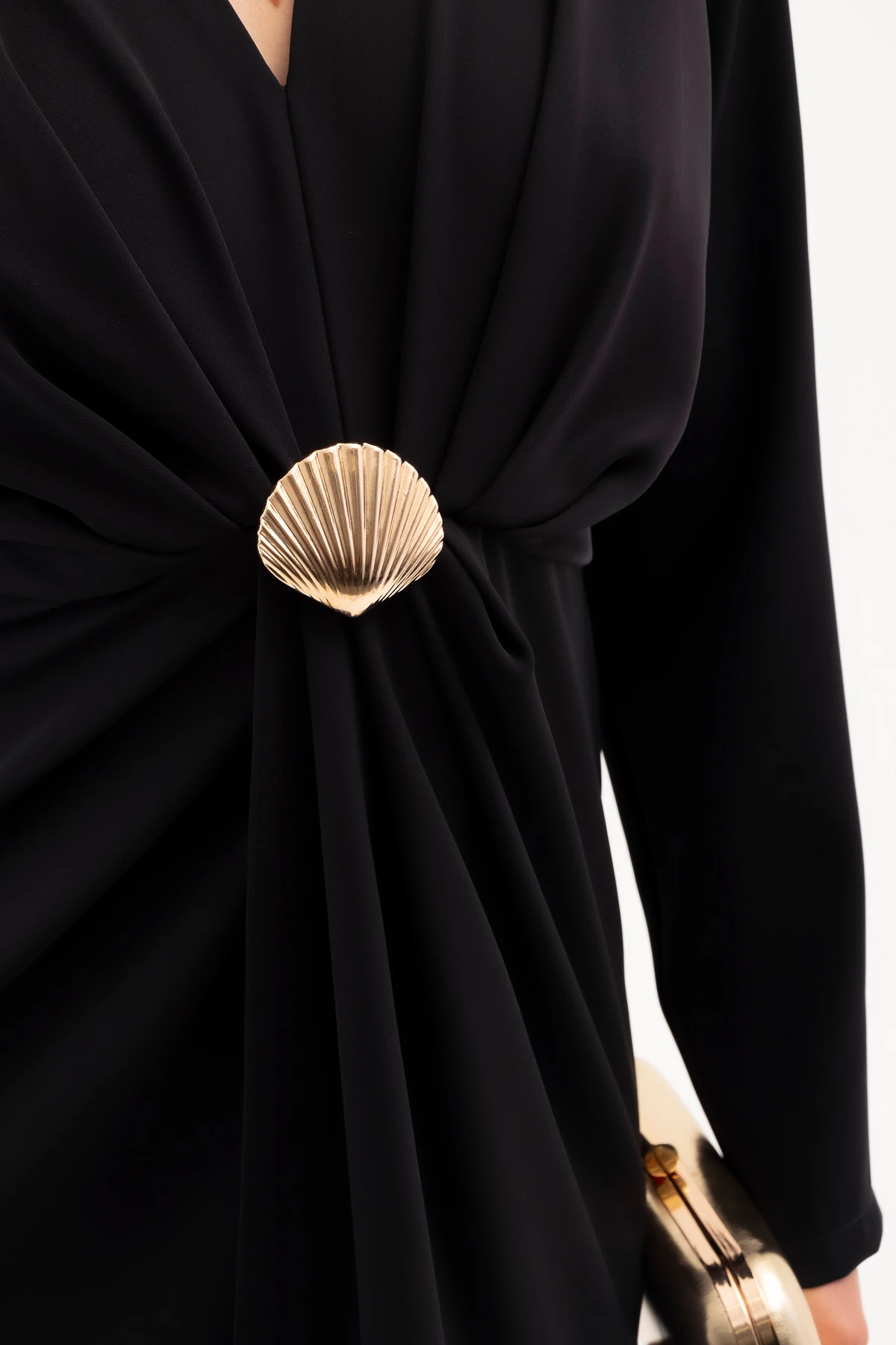 Kadın İstiridye Aksesuarlı Uzun Kol Elbise - Lacivert