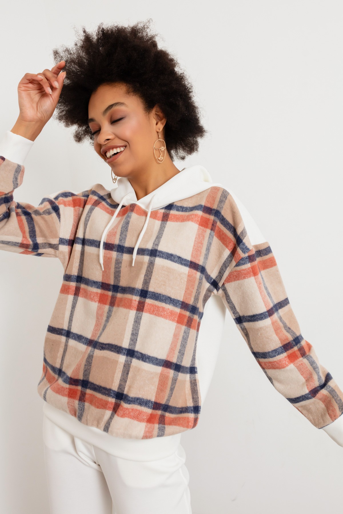 Kadın Ekose Desenli Sweatshirt