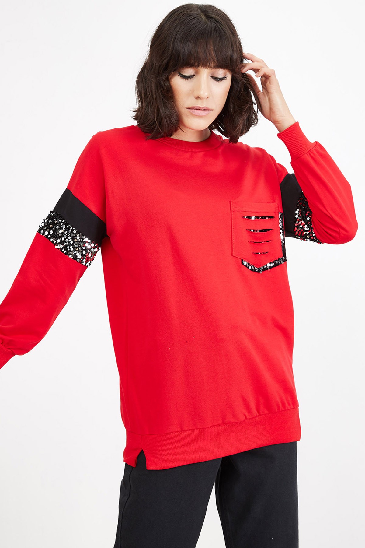 Kadın Payet Detaylı Sweatshirt